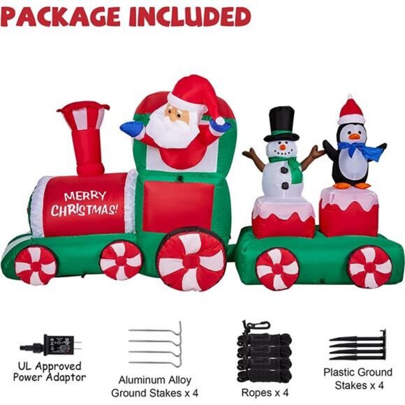 7.5 FT Long Christmas Inflatables Train with Santa Claus Snowman and Penguin - Picture 3 of 7